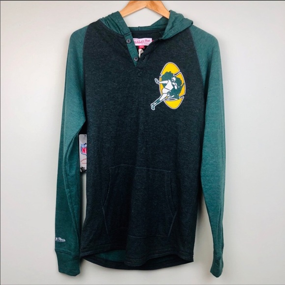 Mitchell & Ness Men’s Green Bay Packers Hooded Lightweight Shirt NWT - Picture 1 of 8